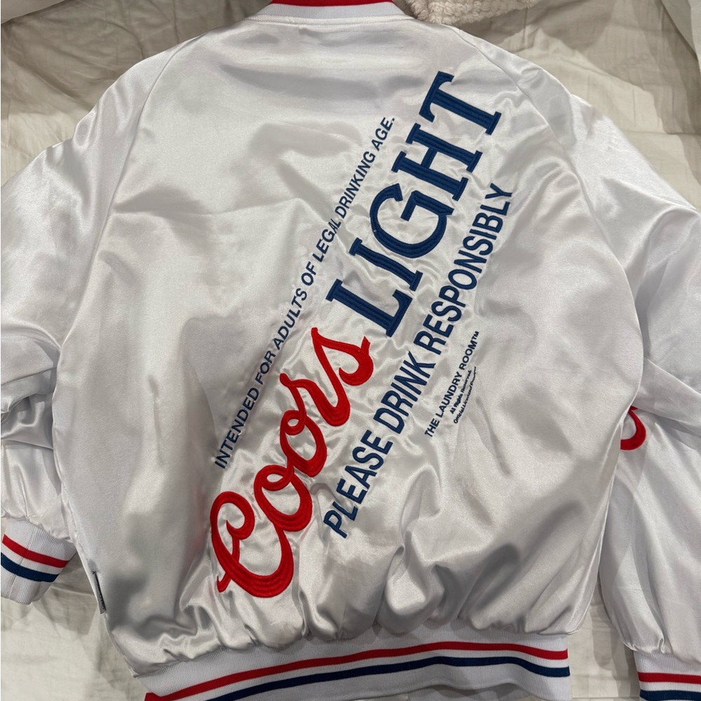 The Laundry Room White Jacket with Red and Blue Accents